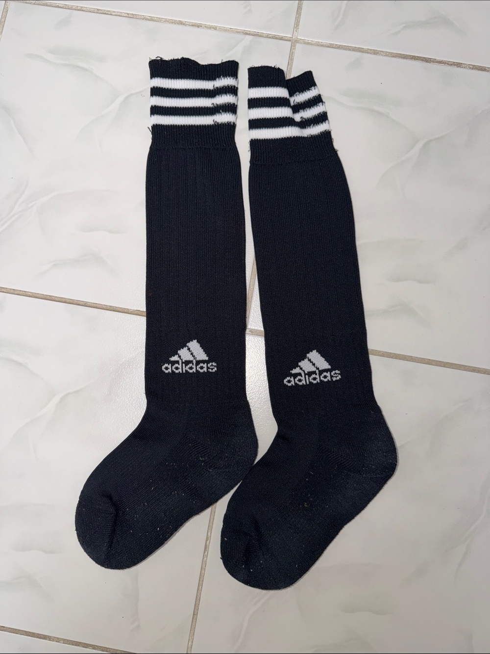 adidas Black Knee-High Athletic Socks with White Stripes